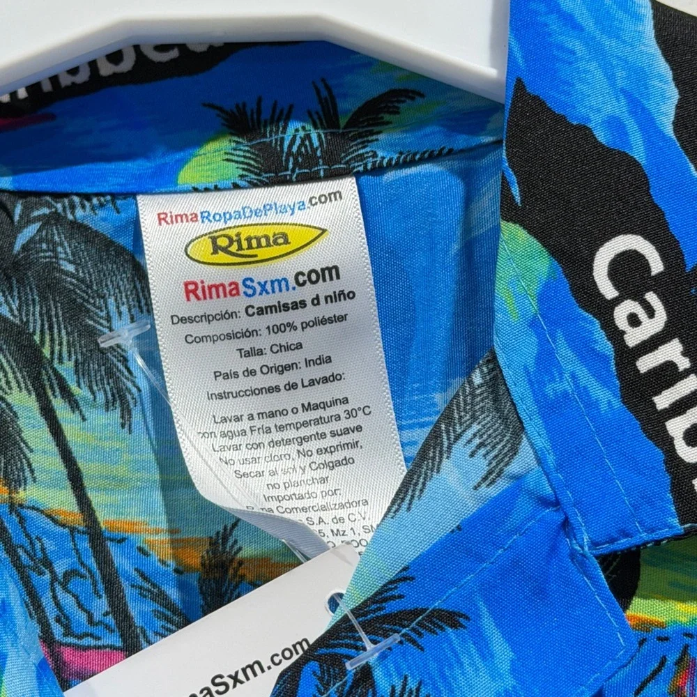 Rima Shirt Shorts Set Boys Small Blue Tropical Caribbean Beach Vacation NWT